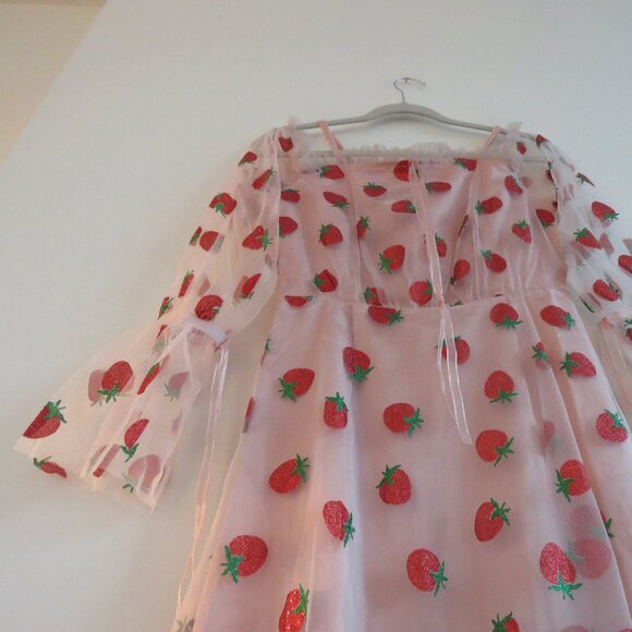 MASKED QUEEN COTTAGECORE Strawberry Tulle Midi Dress Coquette Whimsy Retro NWT - Picture 12 of 16